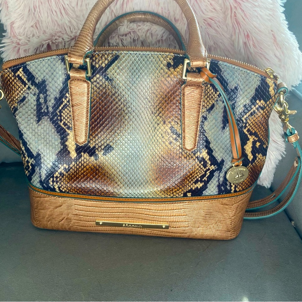 Beautiful gold blue top zipper Brahmin handbag